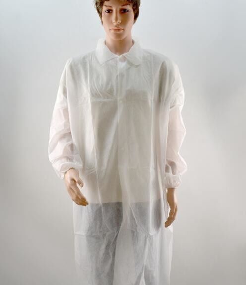Clean Room Disposable Non Woven Lab Coat SMS Breathable With Elastic Cuff